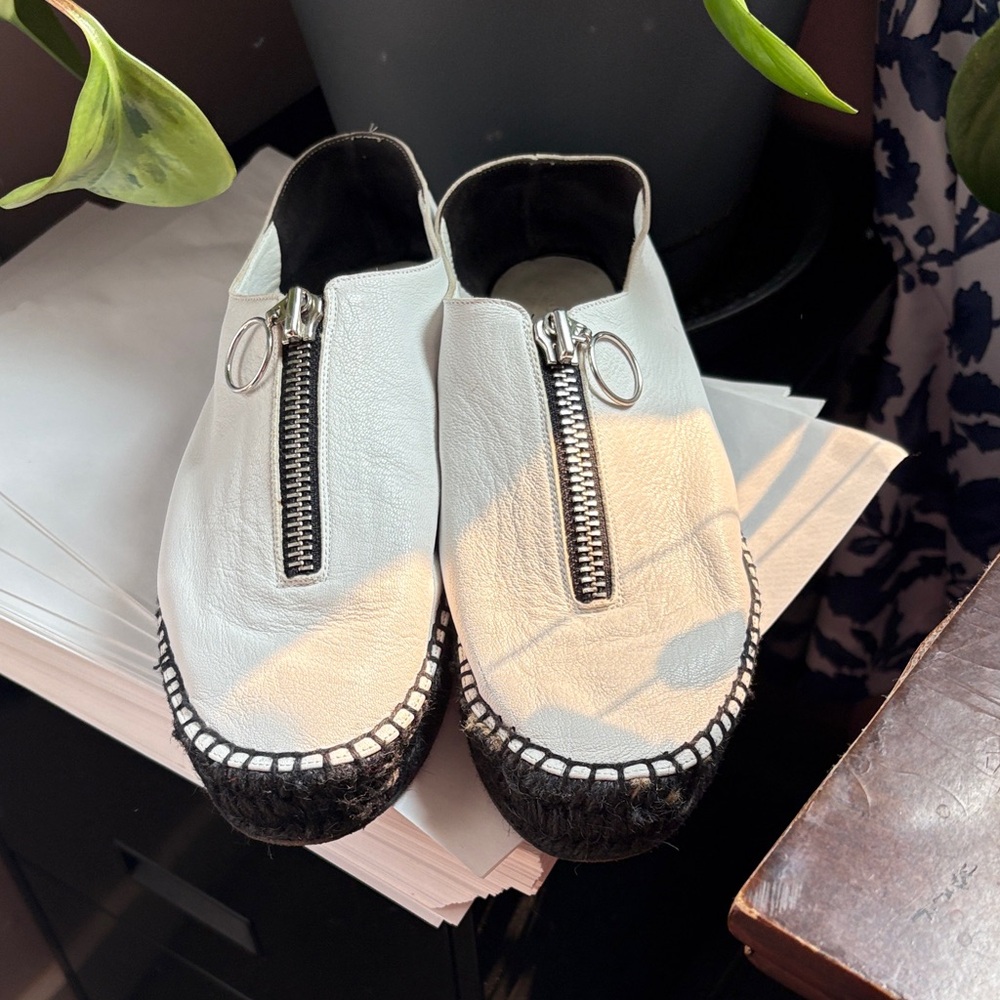 Alexander Wang White Leather Zipper Flats